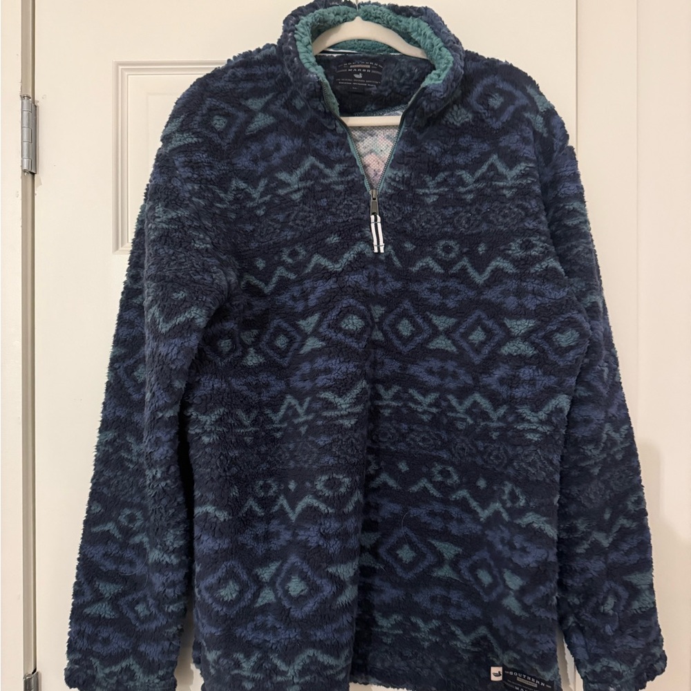 Southern Marsh Blue Patterned Fleece Pullover
